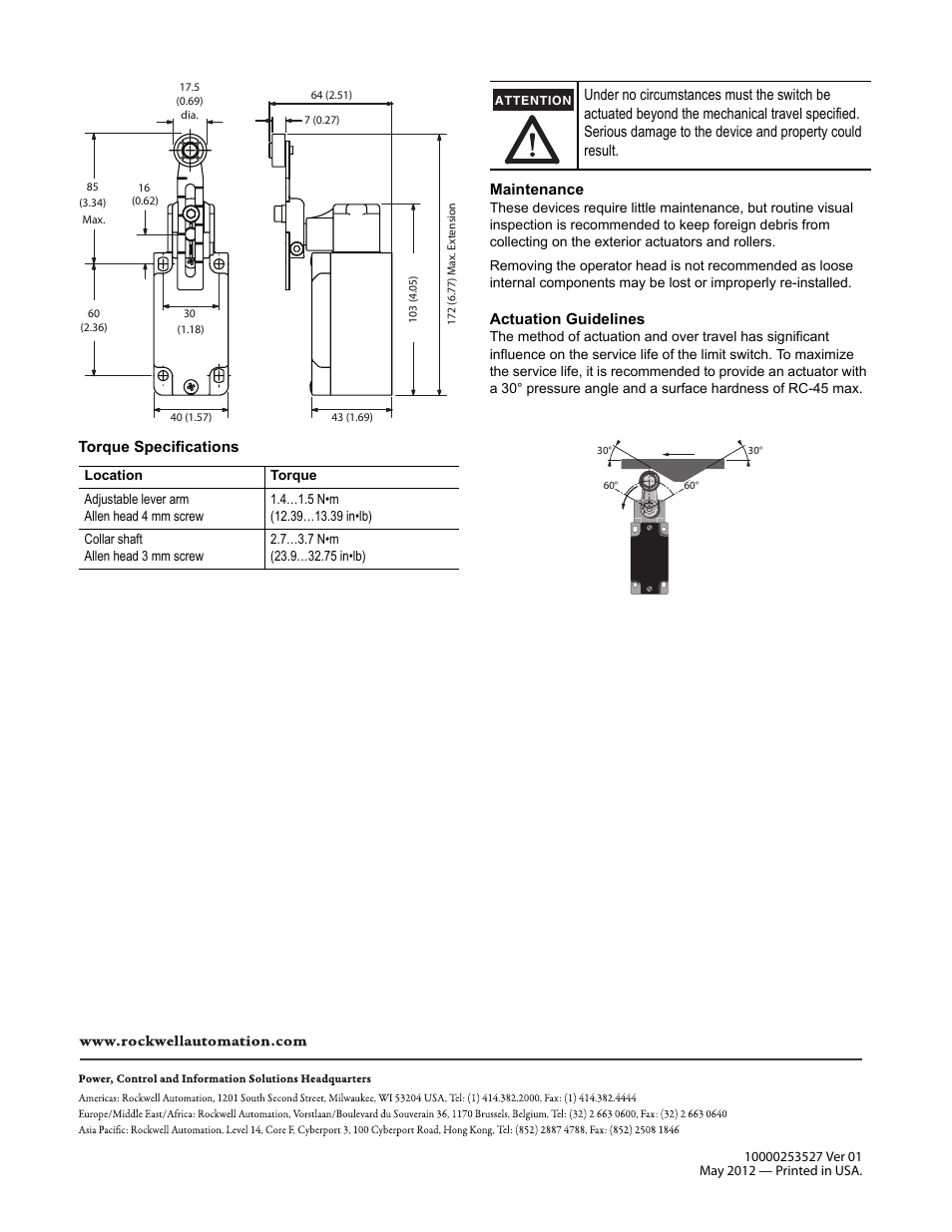 Rockwell Automation 802K Metal Adjustable Lever User Manual | Page 2 / 2