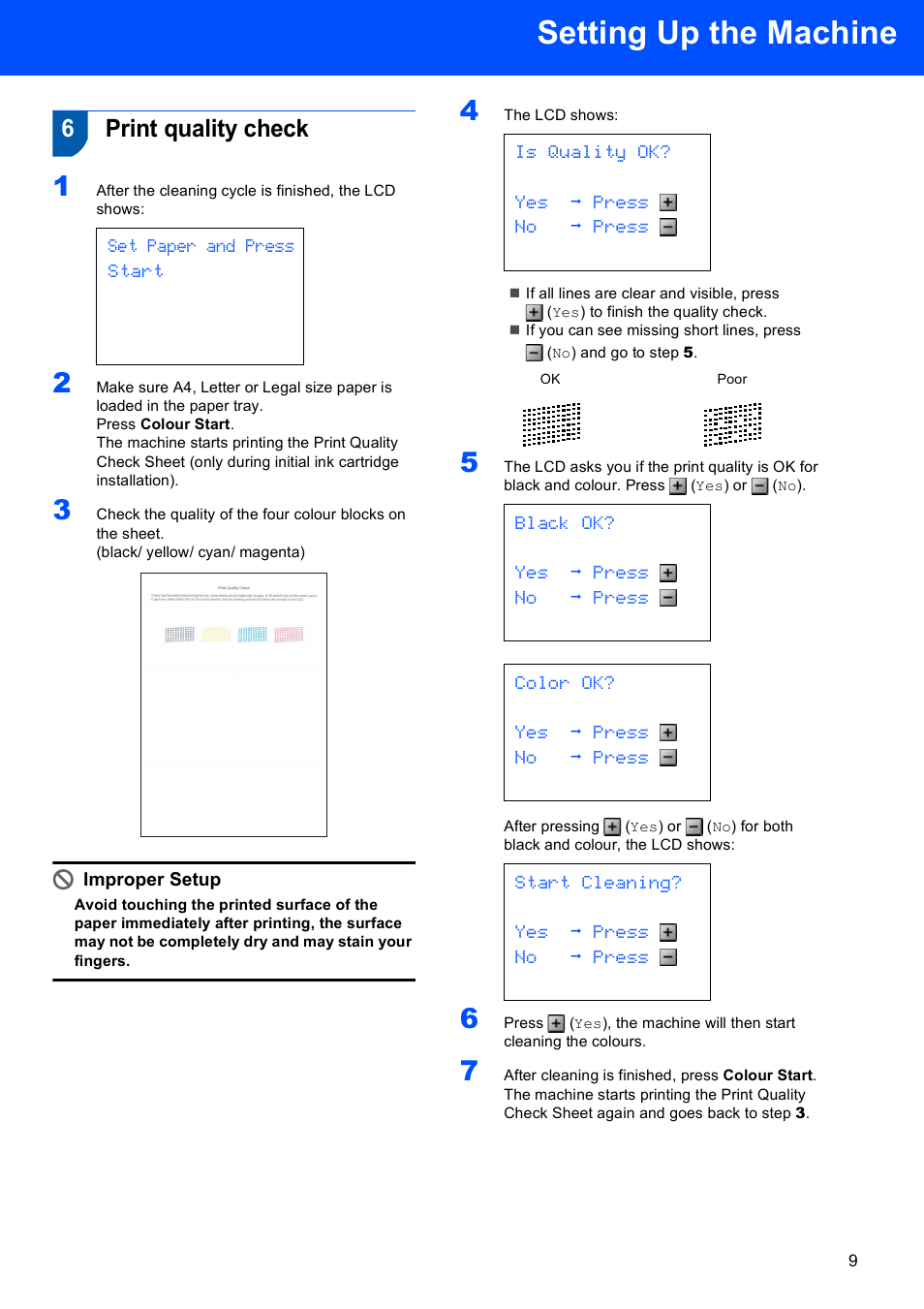 6 print quality check, Print quality check, Setting up the machine | 6print quality check | Brother DCP-353C User Manual | Page 11 / 35