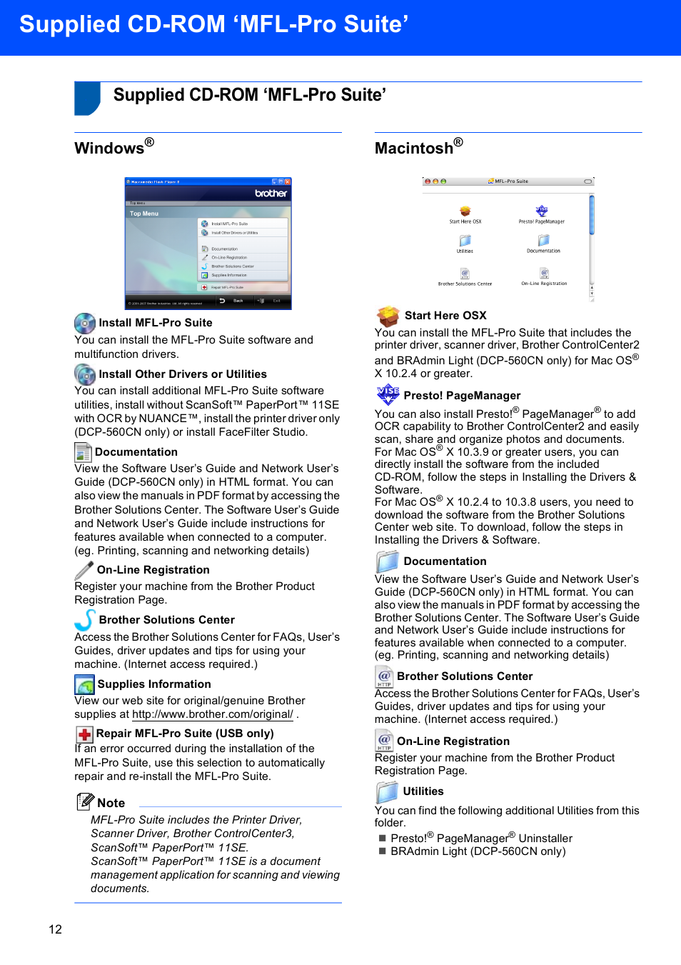 Step 2 installing the driver & software, Supplied cd-rom ‘mfl-pro suite, Windows | Macintosh | Brother DCP-353C User Manual | Page 14 / 35