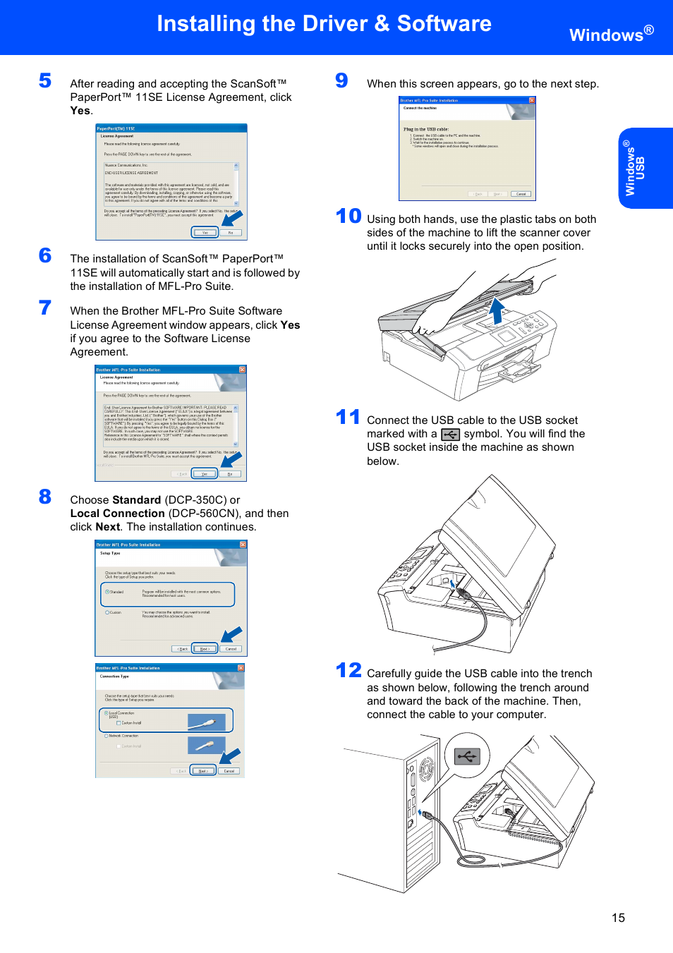 Installing the driver & software, Windows | Brother DCP-353C User Manual | Page 17 / 35