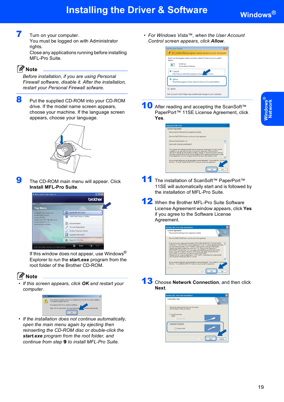 Installing the driver & software, Windows | Brother DCP-353C User Manual | Page 21 / 35