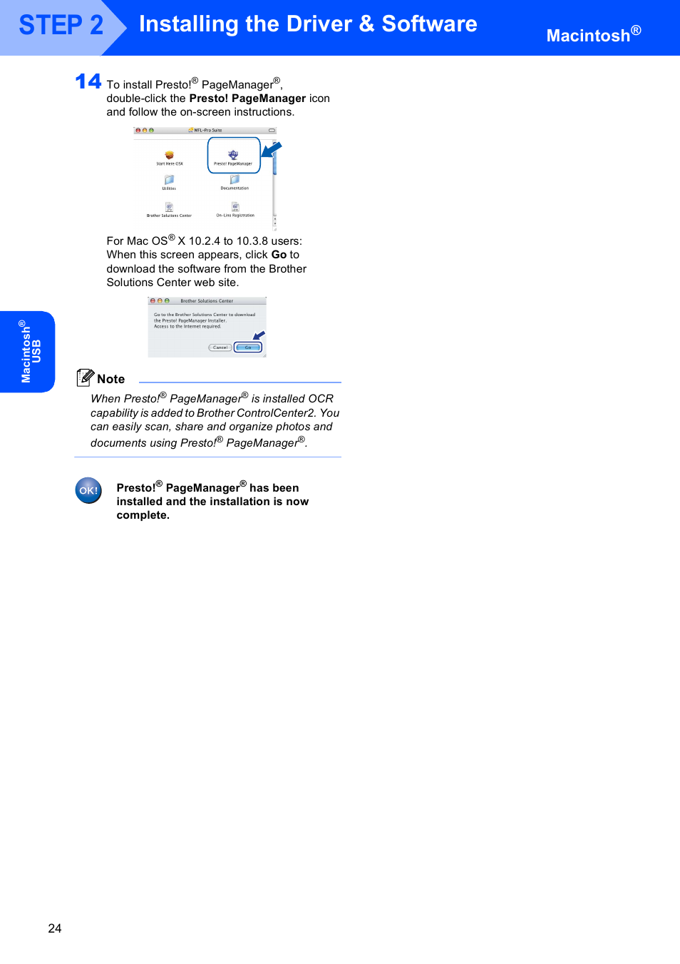 Step 2, Installing the driver & software, Macintosh | Brother DCP-353C User Manual | Page 26 / 35