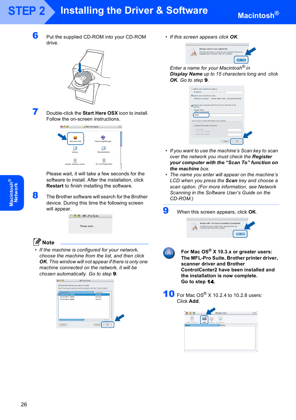 Step 2, Installing the driver & software, Macintosh | Brother DCP-353C User Manual | Page 28 / 35