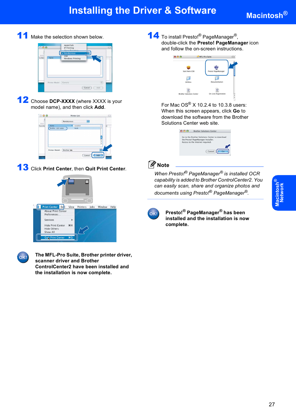 Installing the driver & software, Macintosh | Brother DCP-353C User Manual | Page 29 / 35