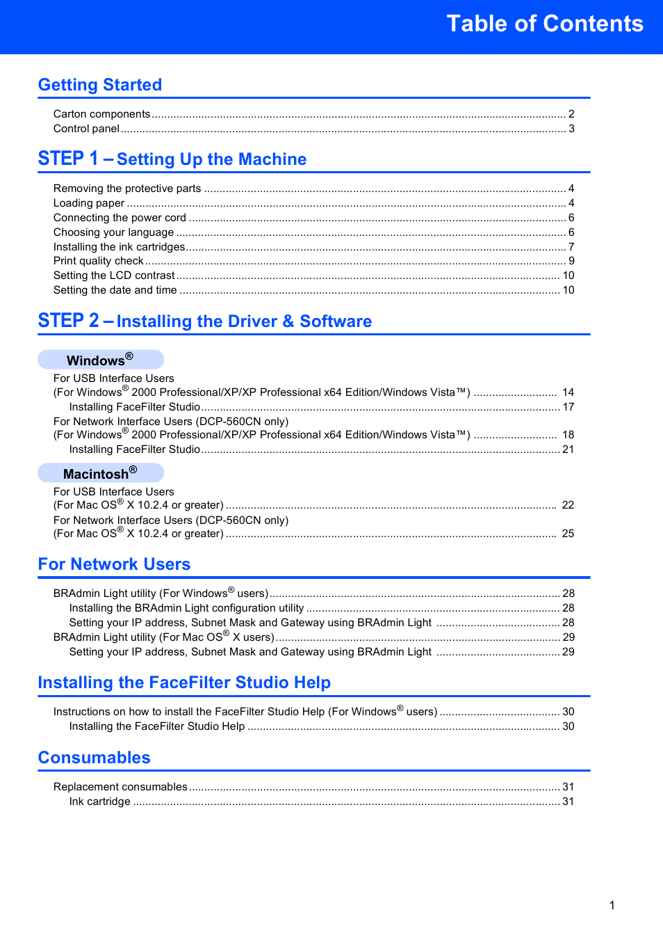 Brother DCP-353C User Manual | Page 3 / 35