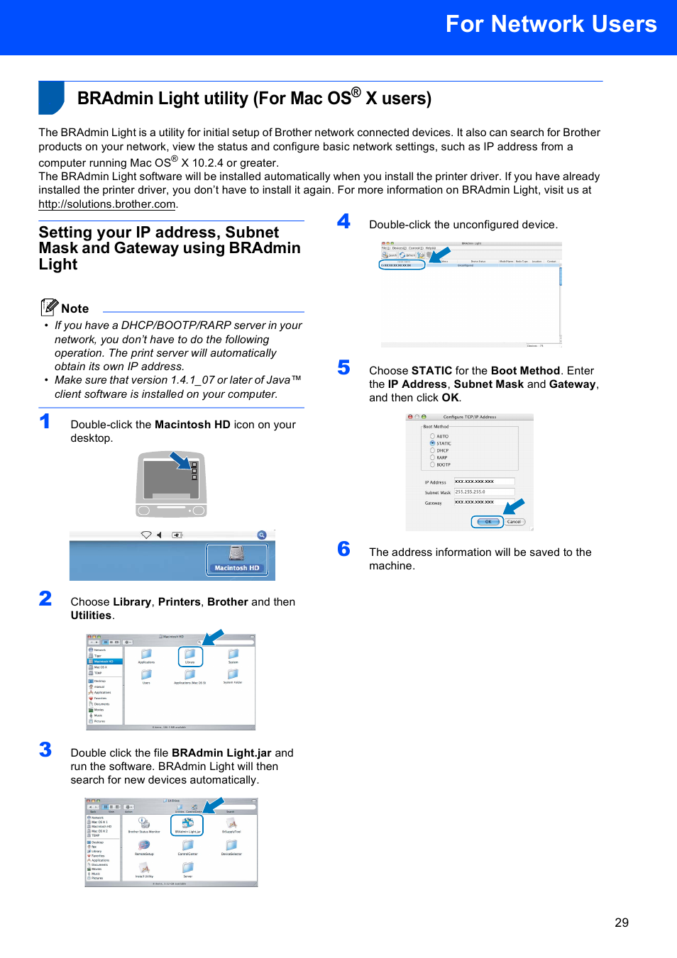 Bradmin light utility (for mac os® x users), Bradmin light utility (for mac os, X users) | For network users | Brother DCP-353C User Manual | Page 31 / 35