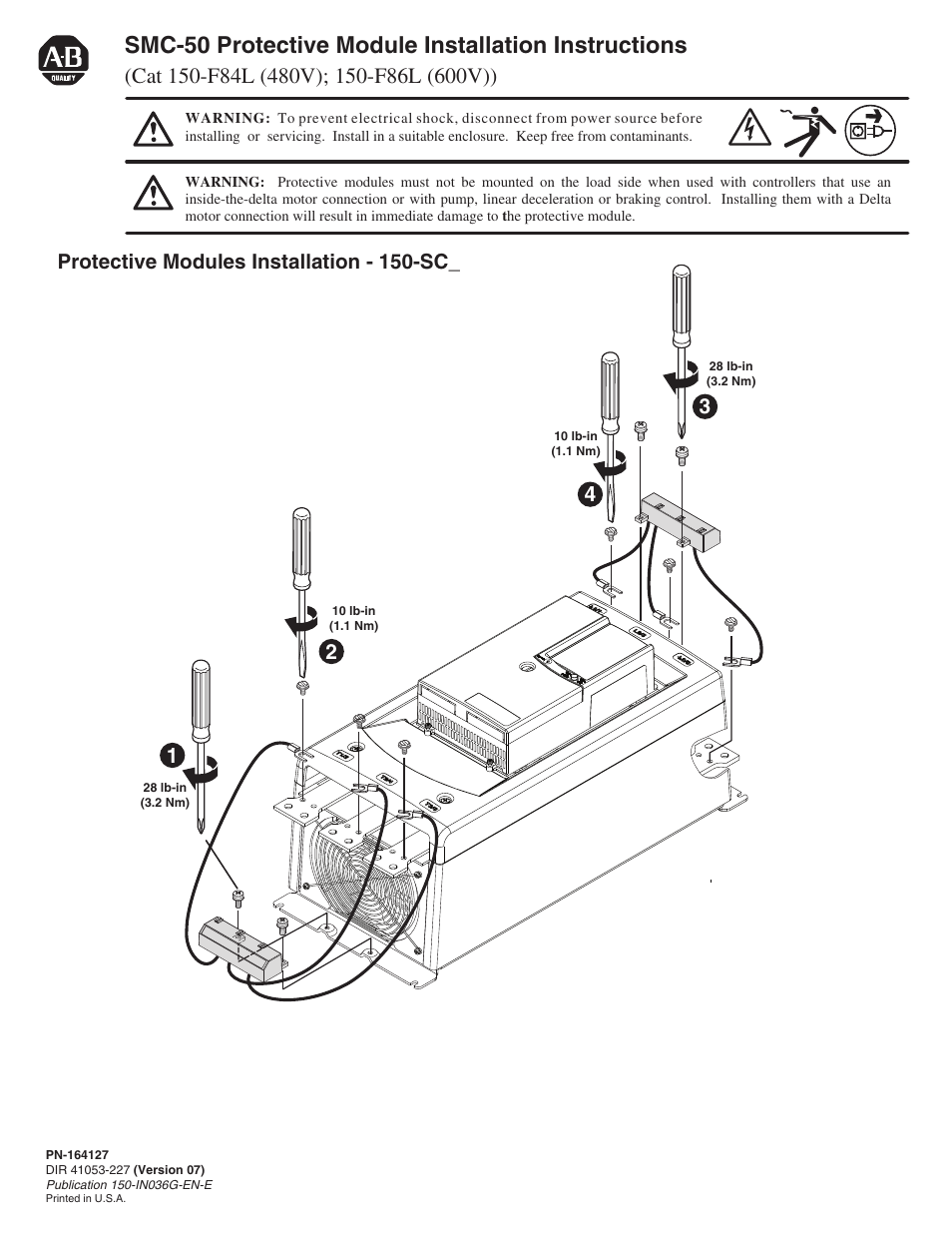 Smc-50 protective module installation instructions, Protective modules installation - 150-sc | Rockwell Automation 150-F84L_F86L Soft Starter Protective Modules User Manual | Page 9 / 10