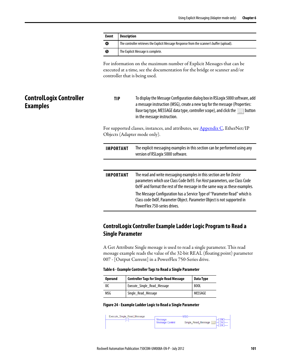 Controllogix controller examples | Rockwell Automation 20-750-ENETR PowerFlexDual-Port EtherNet/IP Option Module User Manual | Page 101 / 200