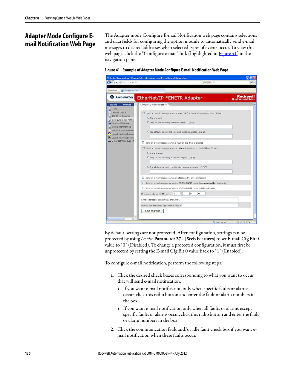 Adapter mode configure e-mail, Figure 41 | Rockwell Automation 20-750-ENETR PowerFlexDual-Port EtherNet/IP Option Module User Manual | Page 130 / 200