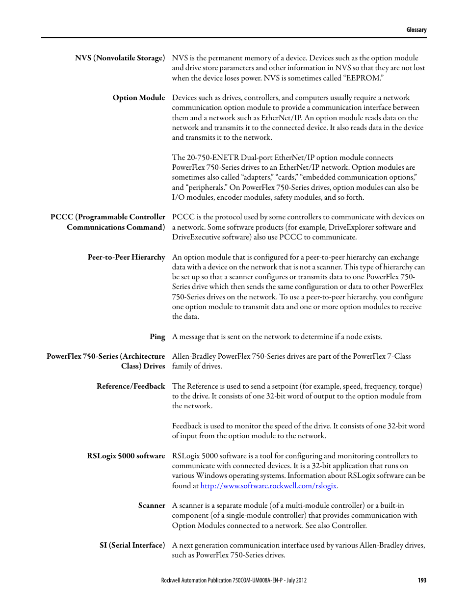 Rockwell Automation 20-750-ENETR PowerFlexDual-Port EtherNet/IP Option Module User Manual | Page 193 / 200