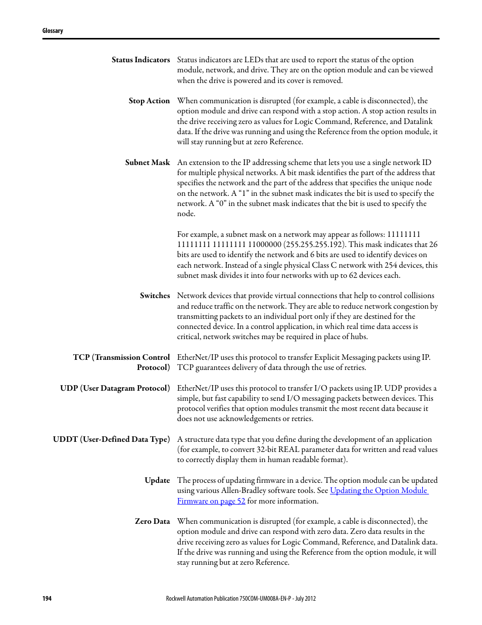 Rockwell Automation 20-750-ENETR PowerFlexDual-Port EtherNet/IP Option Module User Manual | Page 194 / 200