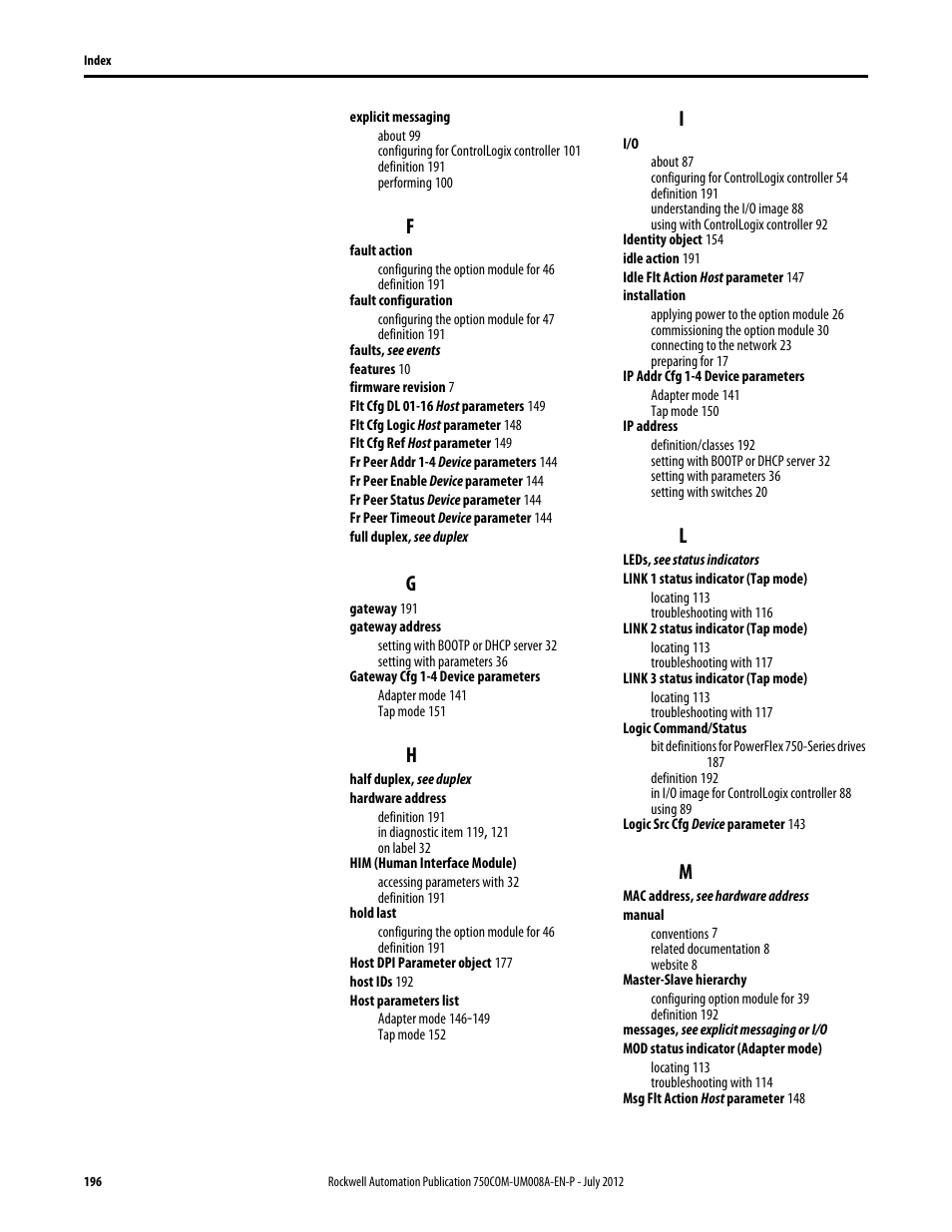 Rockwell Automation 20-750-ENETR PowerFlexDual-Port EtherNet/IP Option Module User Manual | Page 196 / 200