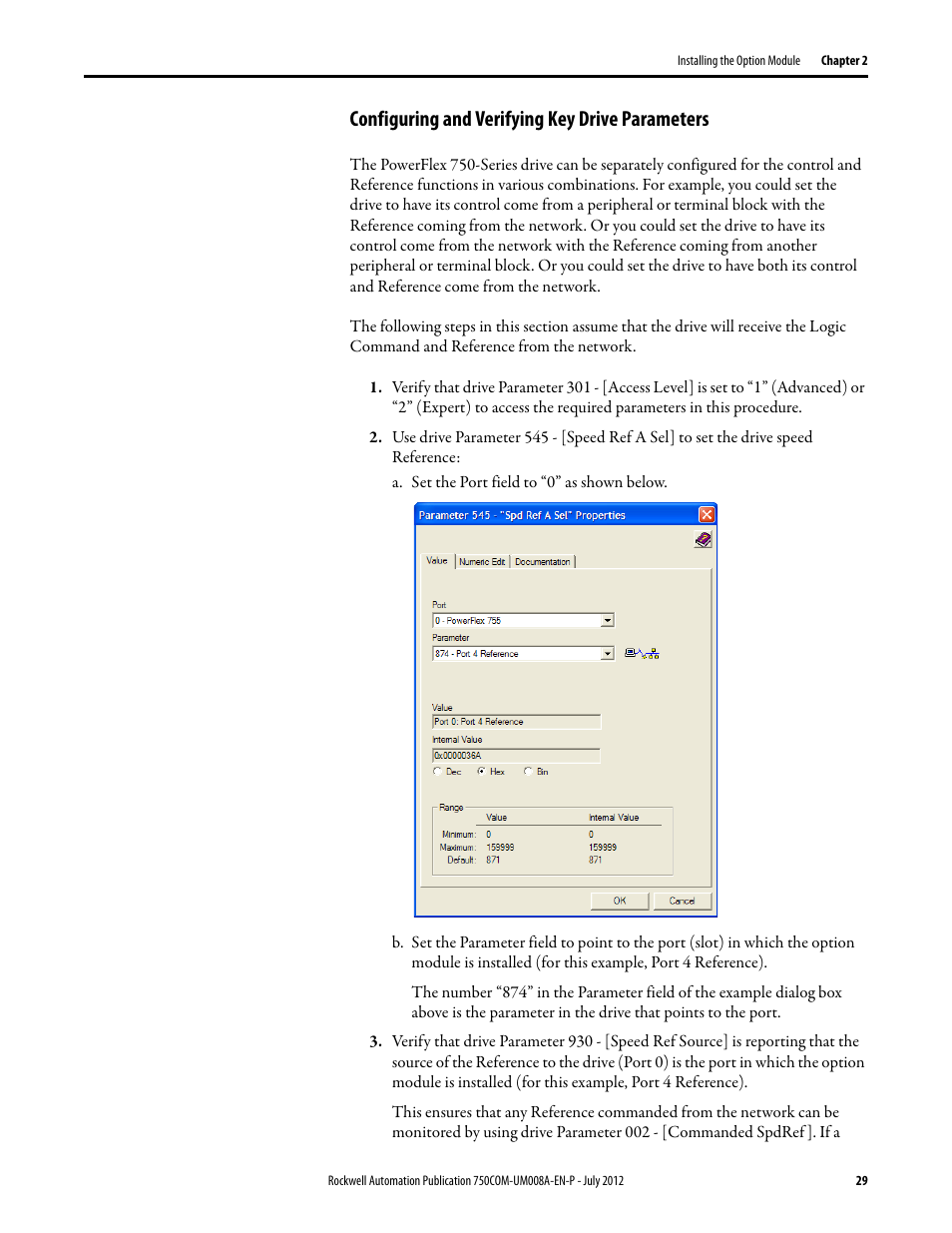 Configuring and verifying key drive parameters | Rockwell Automation 20-750-ENETR PowerFlexDual-Port EtherNet/IP Option Module User Manual | Page 29 / 200