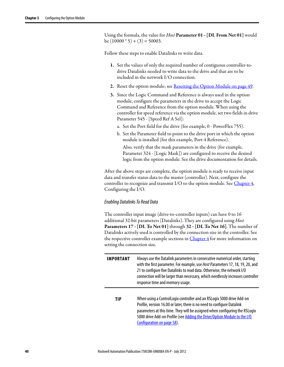 Rockwell Automation 20-750-ENETR PowerFlexDual-Port EtherNet/IP Option Module User Manual | Page 40 / 200