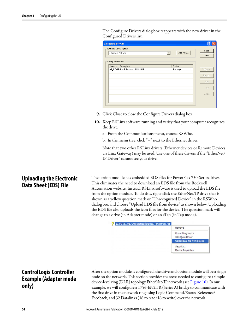 Uploading the electronic data sheet (eds) file | Rockwell Automation 20-750-ENETR PowerFlexDual-Port EtherNet/IP Option Module User Manual | Page 54 / 200