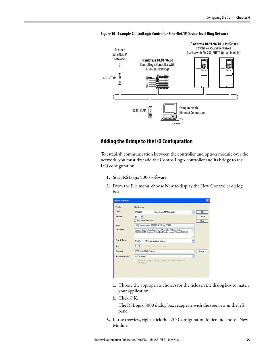 Adding the bridge to the i/o configuration | Rockwell Automation 20-750-ENETR PowerFlexDual-Port EtherNet/IP Option Module User Manual | Page 55 / 200