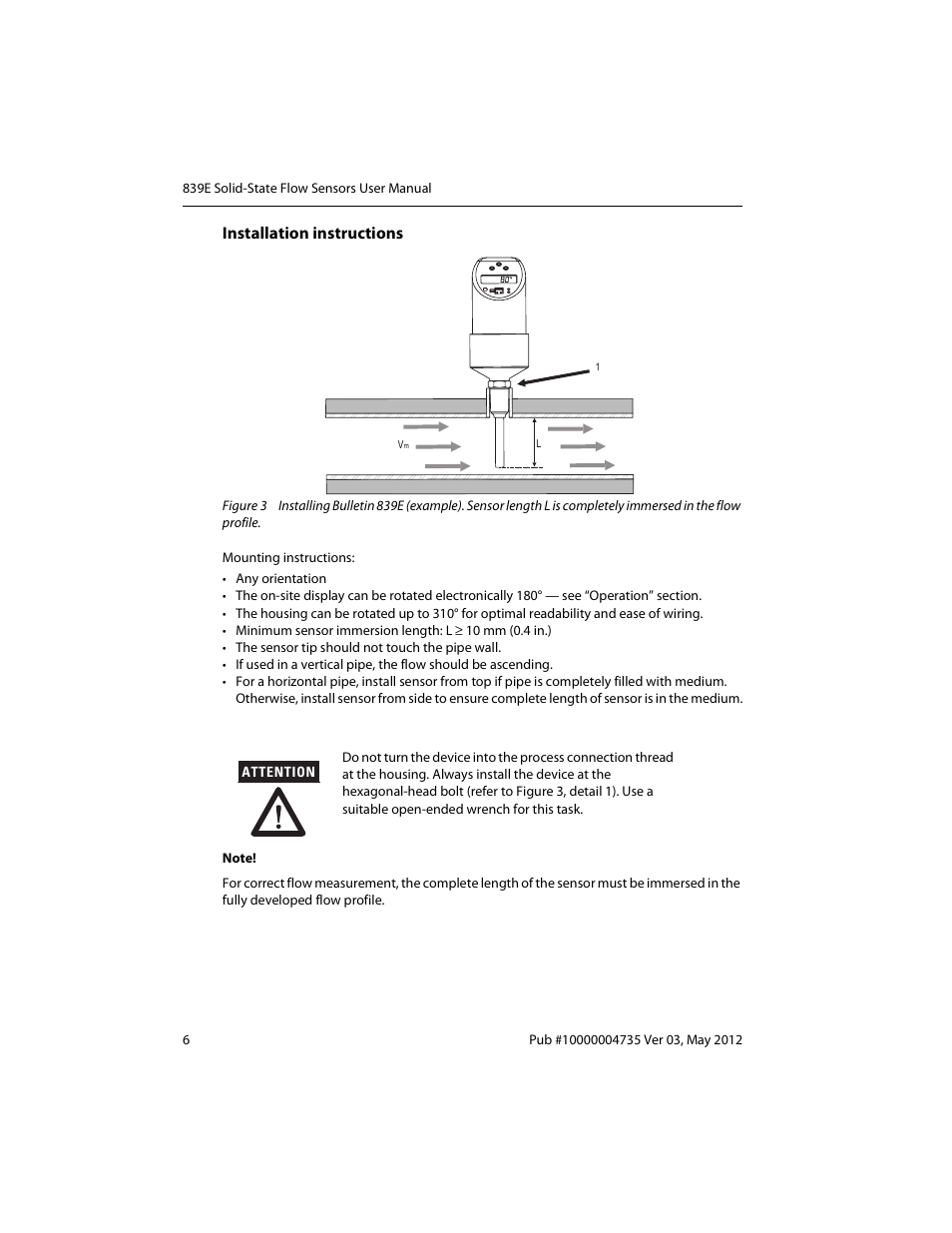 Installation instructions | Rockwell Automation 839E Solid-State Flow Sensors User Manual | Page 8 / 32