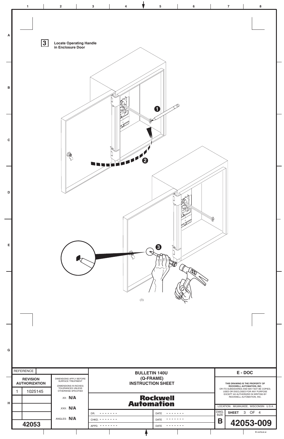 Rockwell Automation 140U-Q-NVMxxx Variable Depth Operating Handle for Q-Frame User Manual | Page 3 / 4