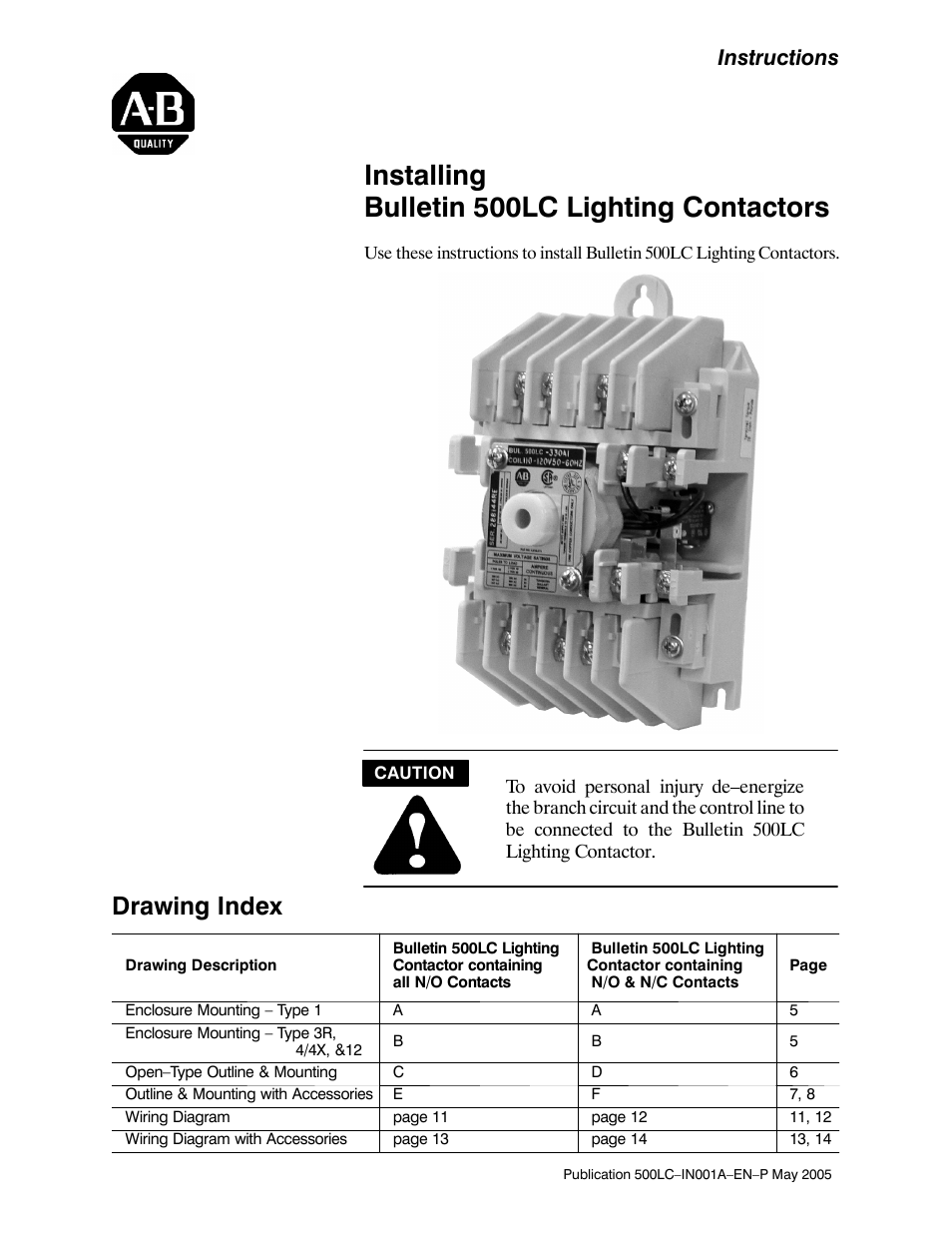 Rockwell Automation 500LG Lighting Contactor Instruction Manual User Manual | 16 pages