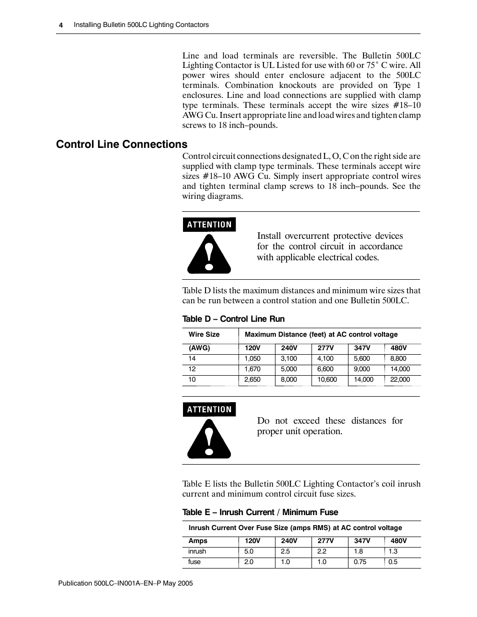 Control line connections | Rockwell Automation 500LG Lighting Contactor Instruction Manual User Manual | Page 4 / 16