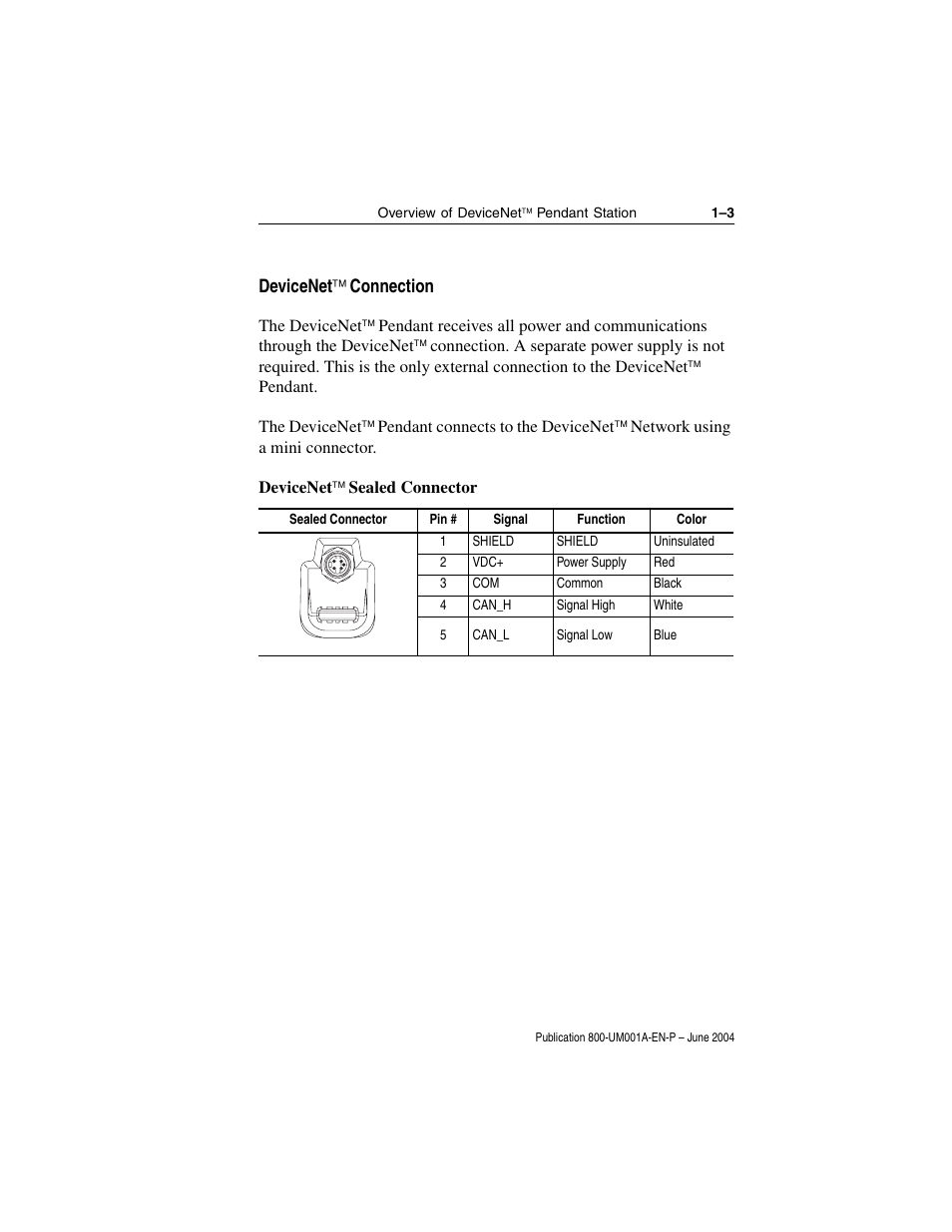 Devicenet‰ connection, Devicenet‰ sealed connector, Devicenet | Connection, Devicenet ™ connection | Rockwell Automation 800F DeviceNet Pendant Stations User Manual | Page 11 / 48