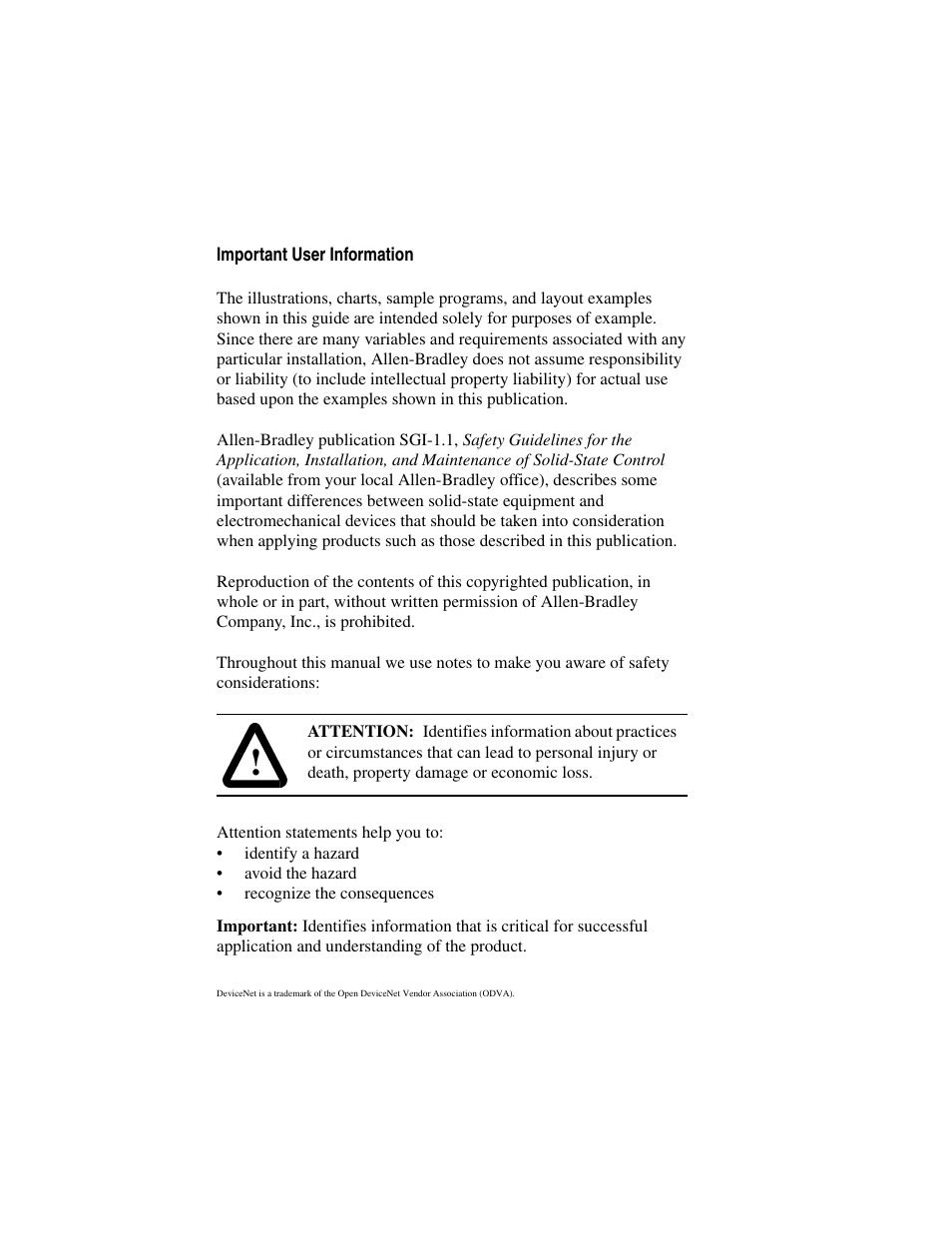 Important user information | Rockwell Automation 800F DeviceNet Pendant Stations User Manual | Page 2 / 48