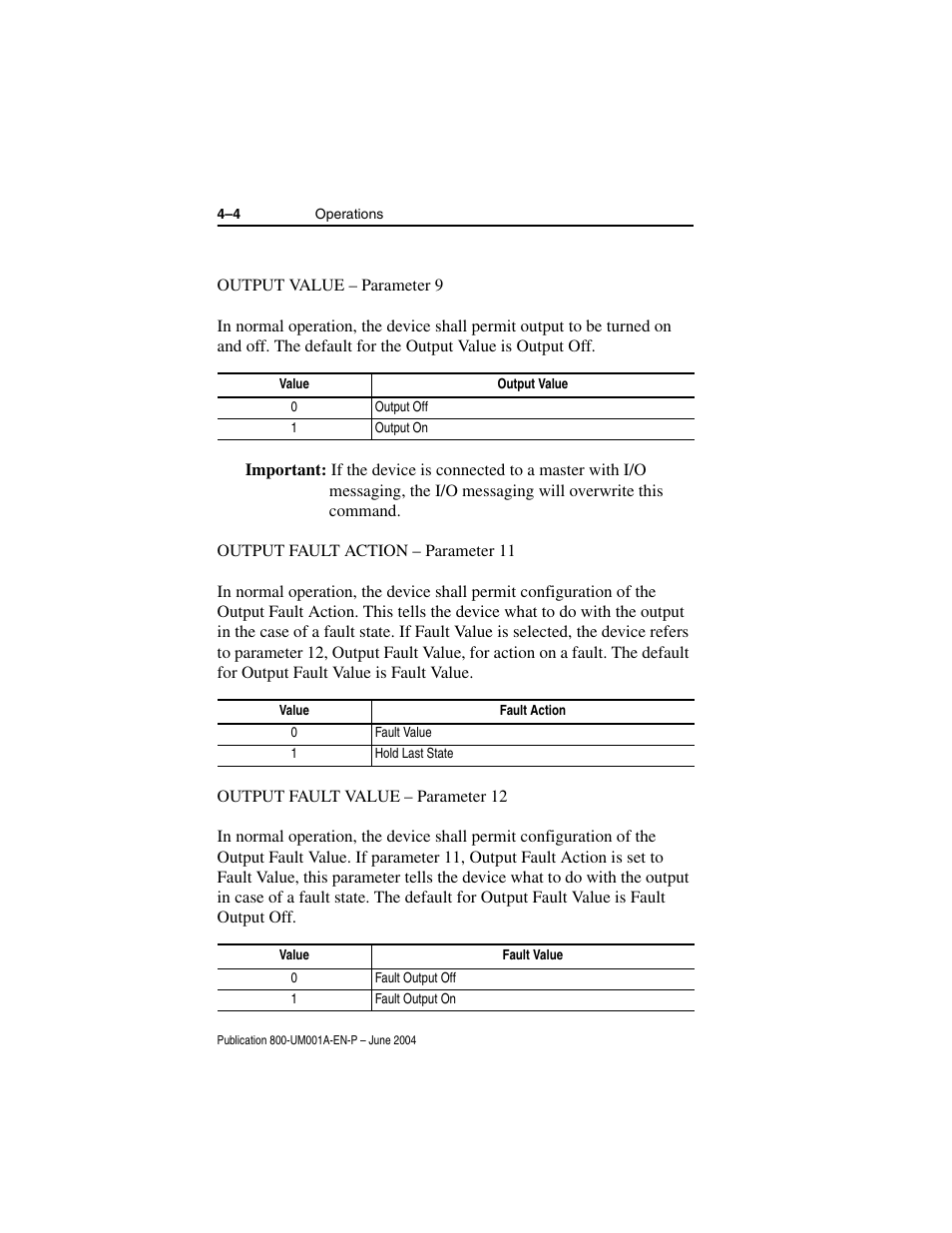 Output value - parameter 9, Output fault action - parameter 11, Output fault value - parameter 12 | Rockwell Automation 800F DeviceNet Pendant Stations User Manual | Page 34 / 48