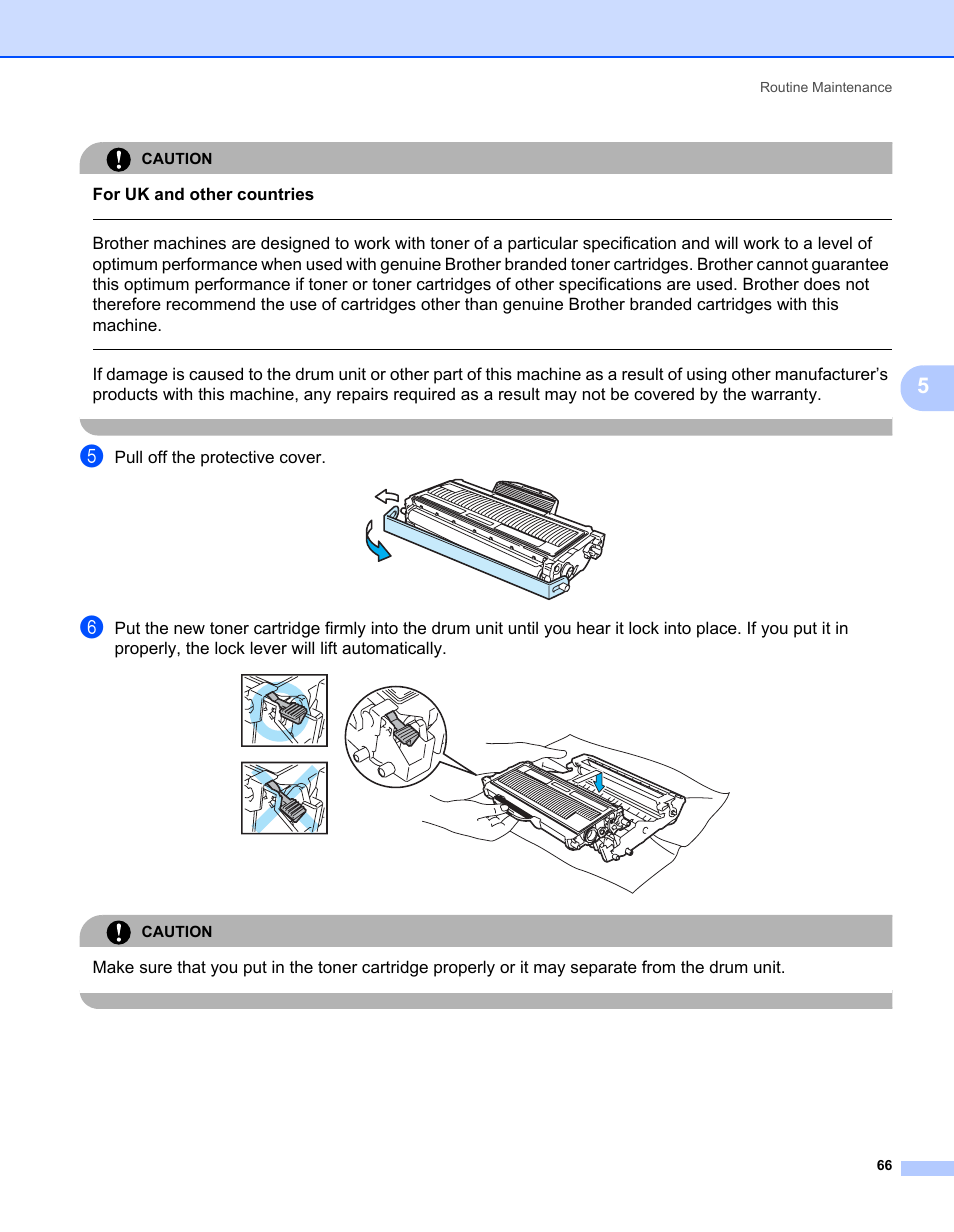 For uk and other countries, Pull off the protective cover, Caution | Brother HL-2140 User Manual | Page 74 / 138
