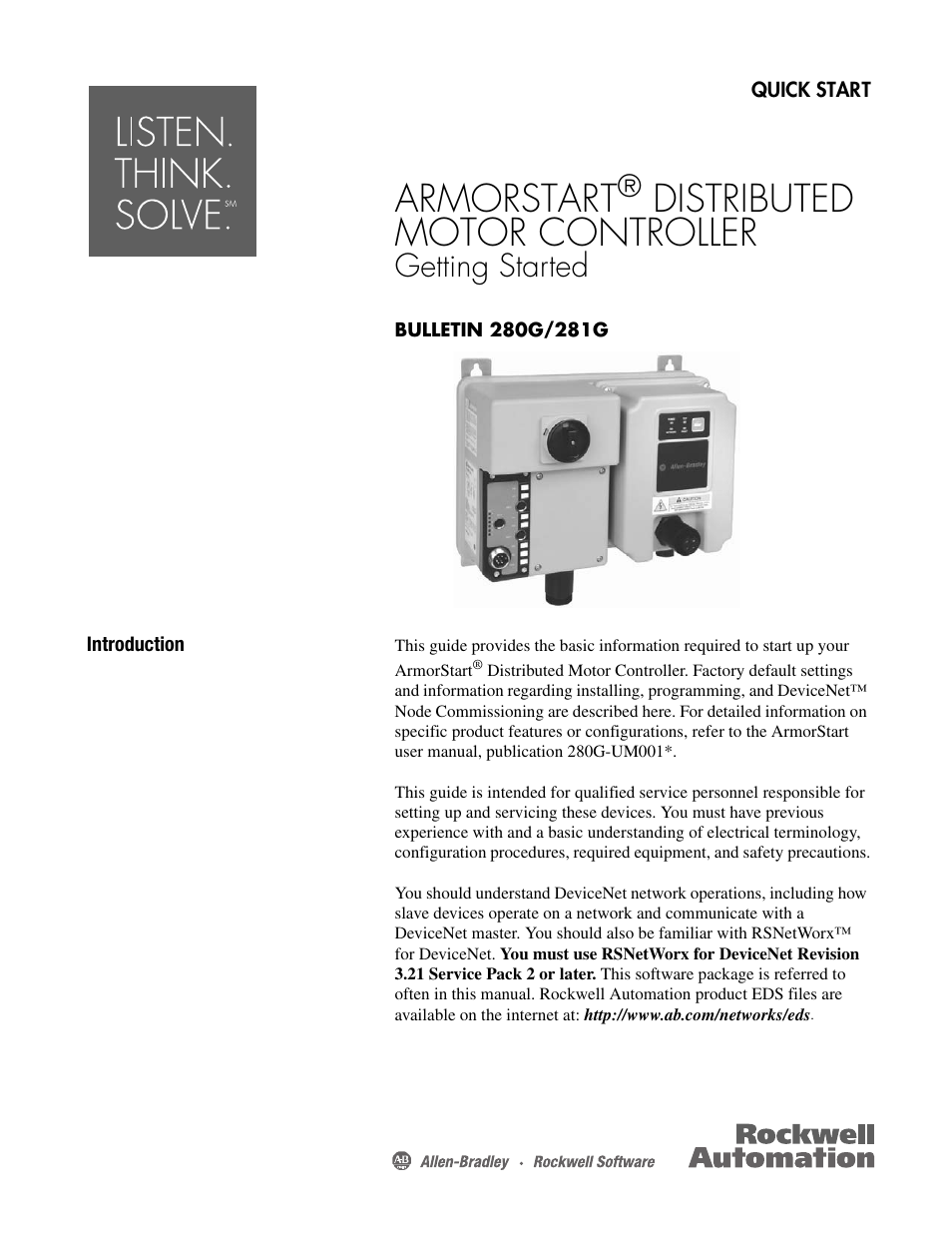 Rockwell Automation 281G ArmorStart Distributed Motor Controller - Getting Started User Manual | 20 pages