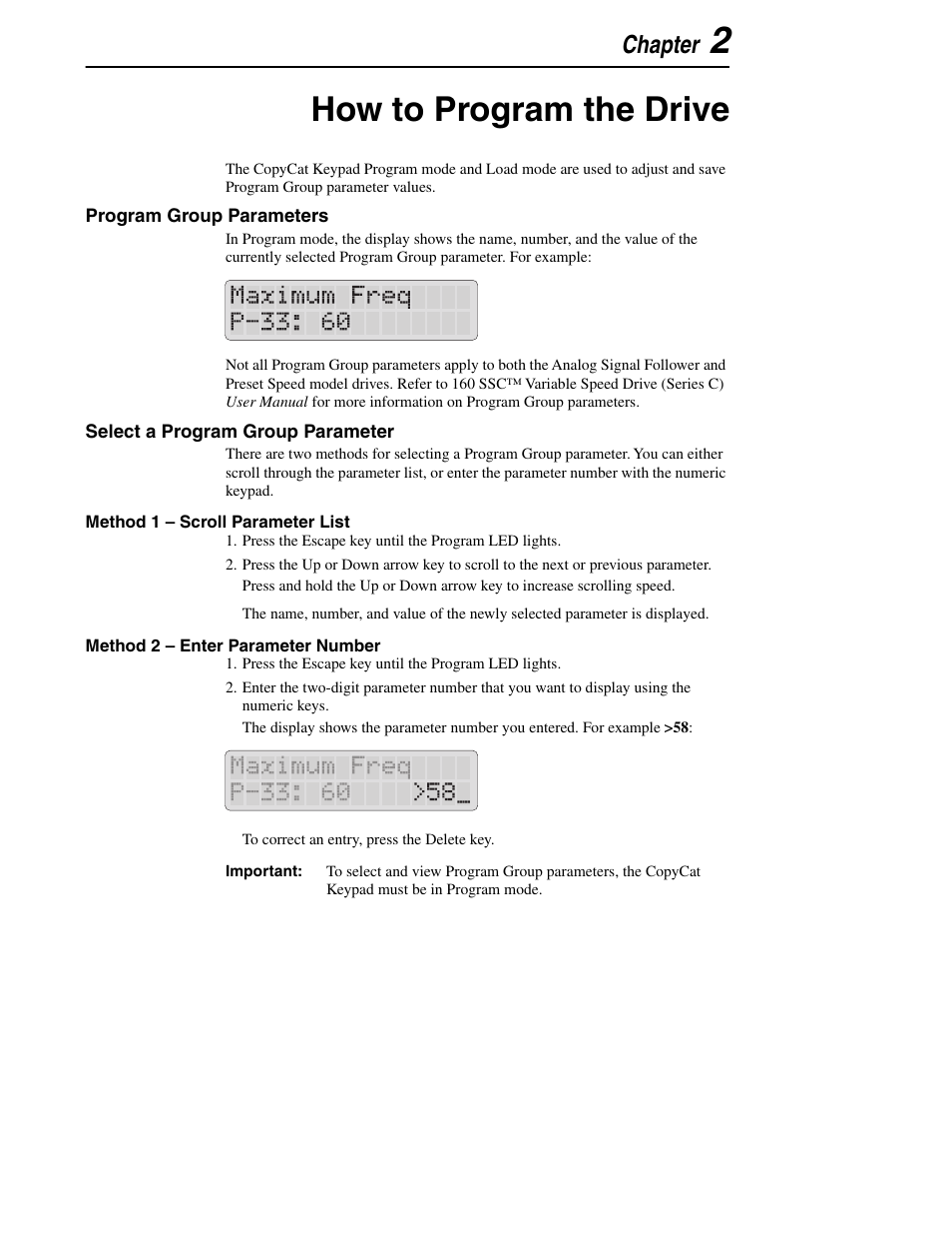 How to program the drive, Chapter | Rockwell Automation 160 160SSC CopyCat Keypad User Manual | Page 13 / 32