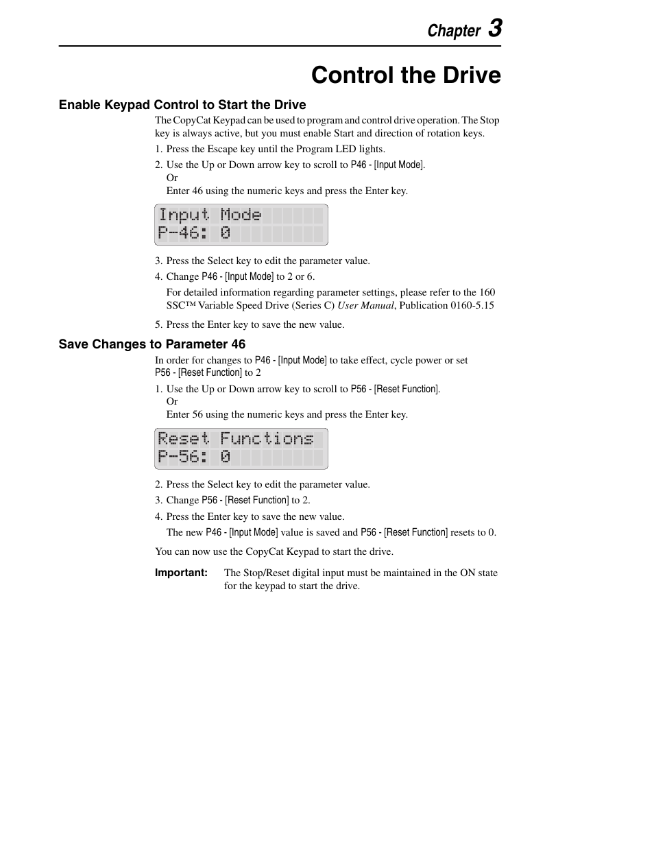 Control the drive, Chapter | Rockwell Automation 160 160SSC CopyCat Keypad User Manual | Page 23 / 32