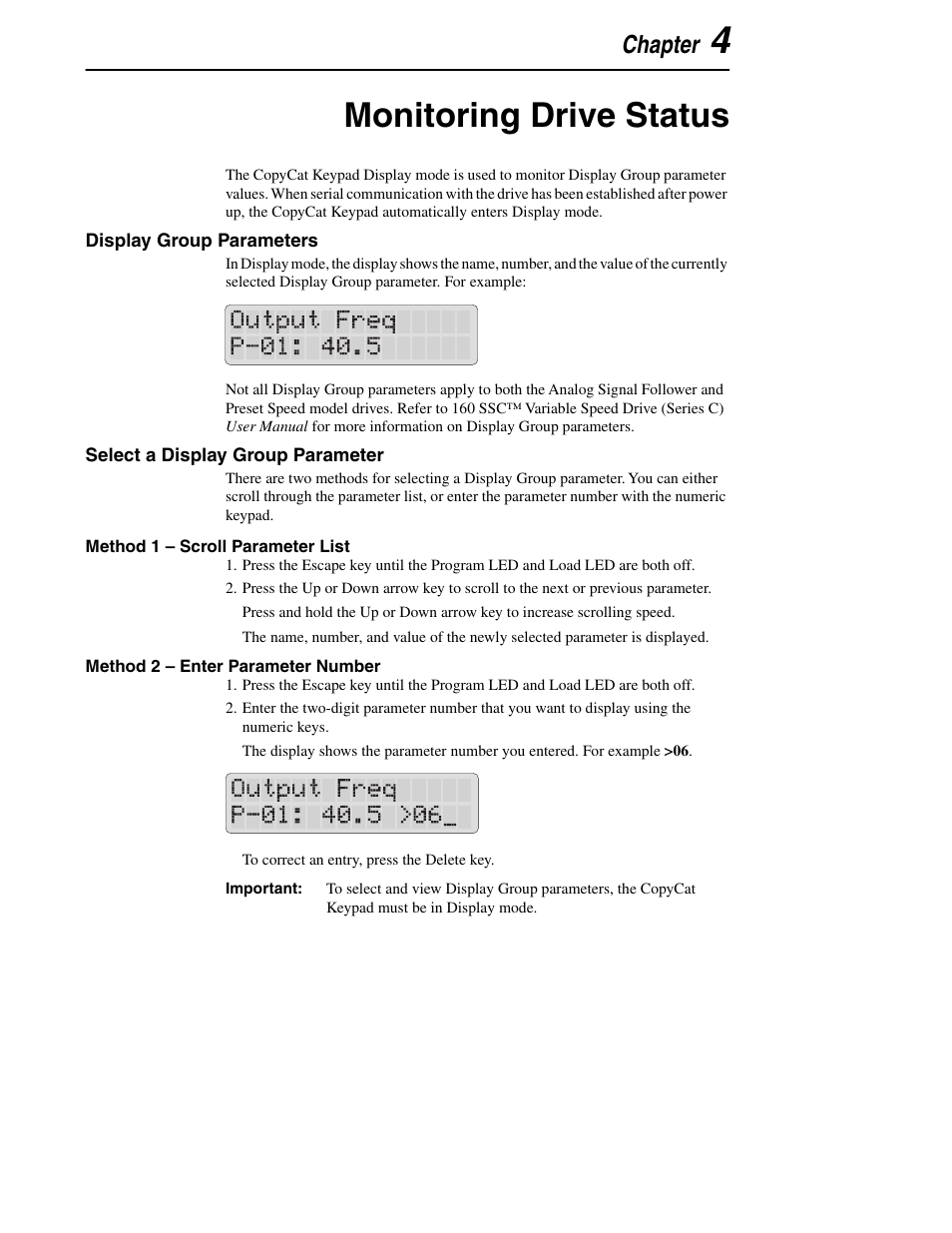 Monitoring drive status, Chapter | Rockwell Automation 160 160SSC CopyCat Keypad User Manual | Page 25 / 32