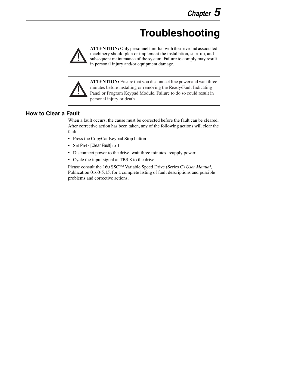 Troubleshooting, Chapter | Rockwell Automation 160 160SSC CopyCat Keypad User Manual | Page 27 / 32