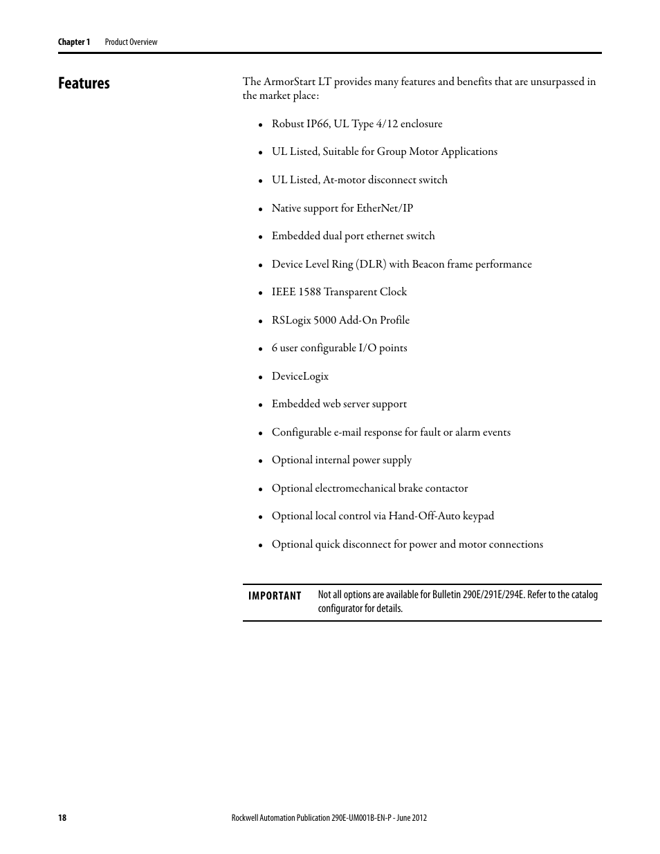 Features | Rockwell Automation 294E ArmorStart LT EtherNet/IP Version - User Manual User Manual | Page 18 / 252