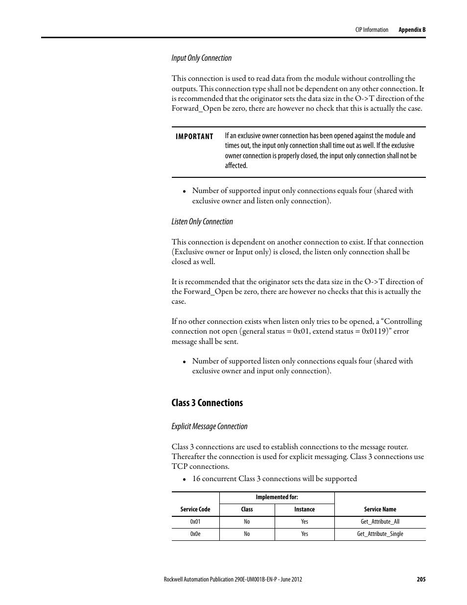 Class 3 connections | Rockwell Automation 294E ArmorStart LT EtherNet/IP Version - User Manual User Manual | Page 205 / 252