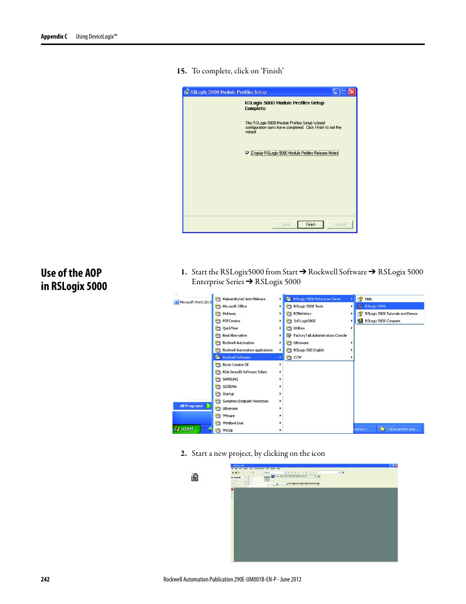 Use of the aop in rslogix 5000 | Rockwell Automation 294E ArmorStart LT EtherNet/IP Version - User Manual User Manual | Page 242 / 252