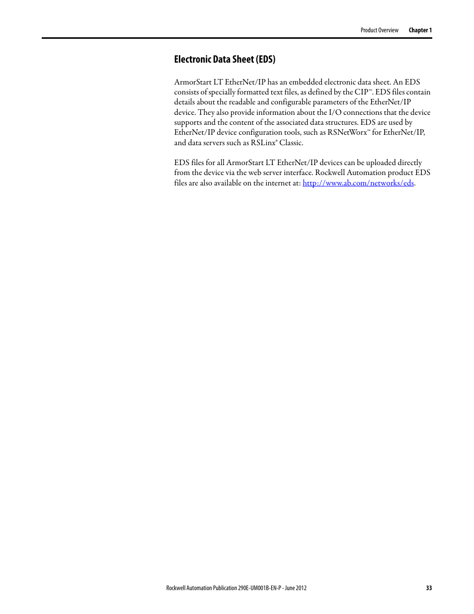Electronic data sheet (eds) | Rockwell Automation 294E ArmorStart LT EtherNet/IP Version - User Manual User Manual | Page 33 / 252