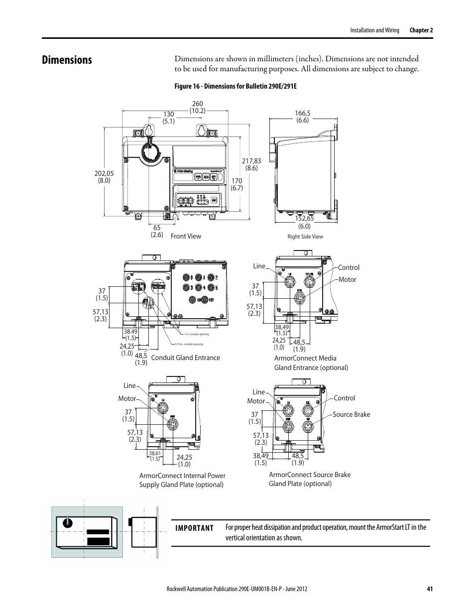 Dimensions | Rockwell Automation 294E ArmorStart LT EtherNet/IP Version - User Manual User Manual | Page 41 / 252