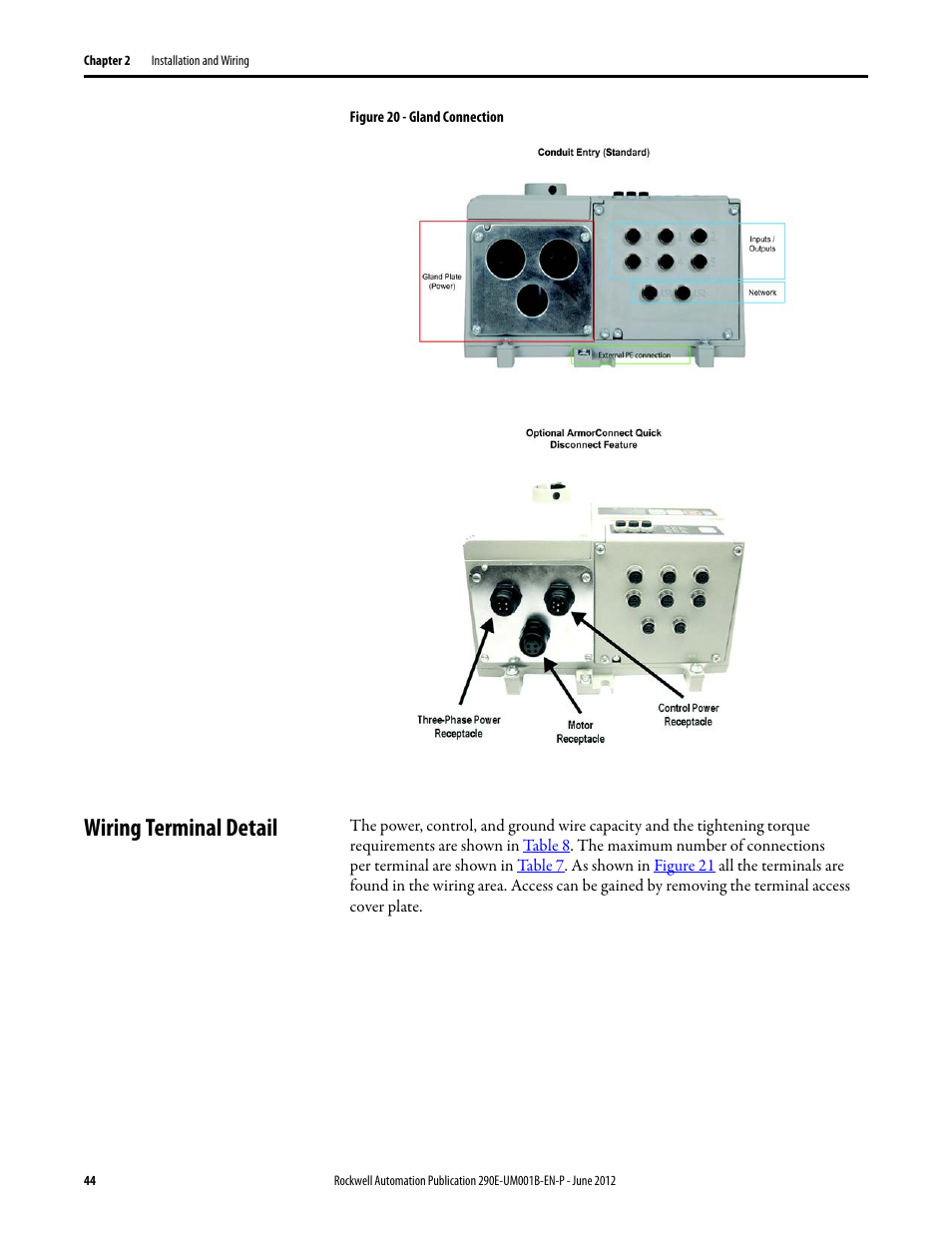 Wiring terminal detail | Rockwell Automation 294E ArmorStart LT EtherNet/IP Version - User Manual User Manual | Page 44 / 252