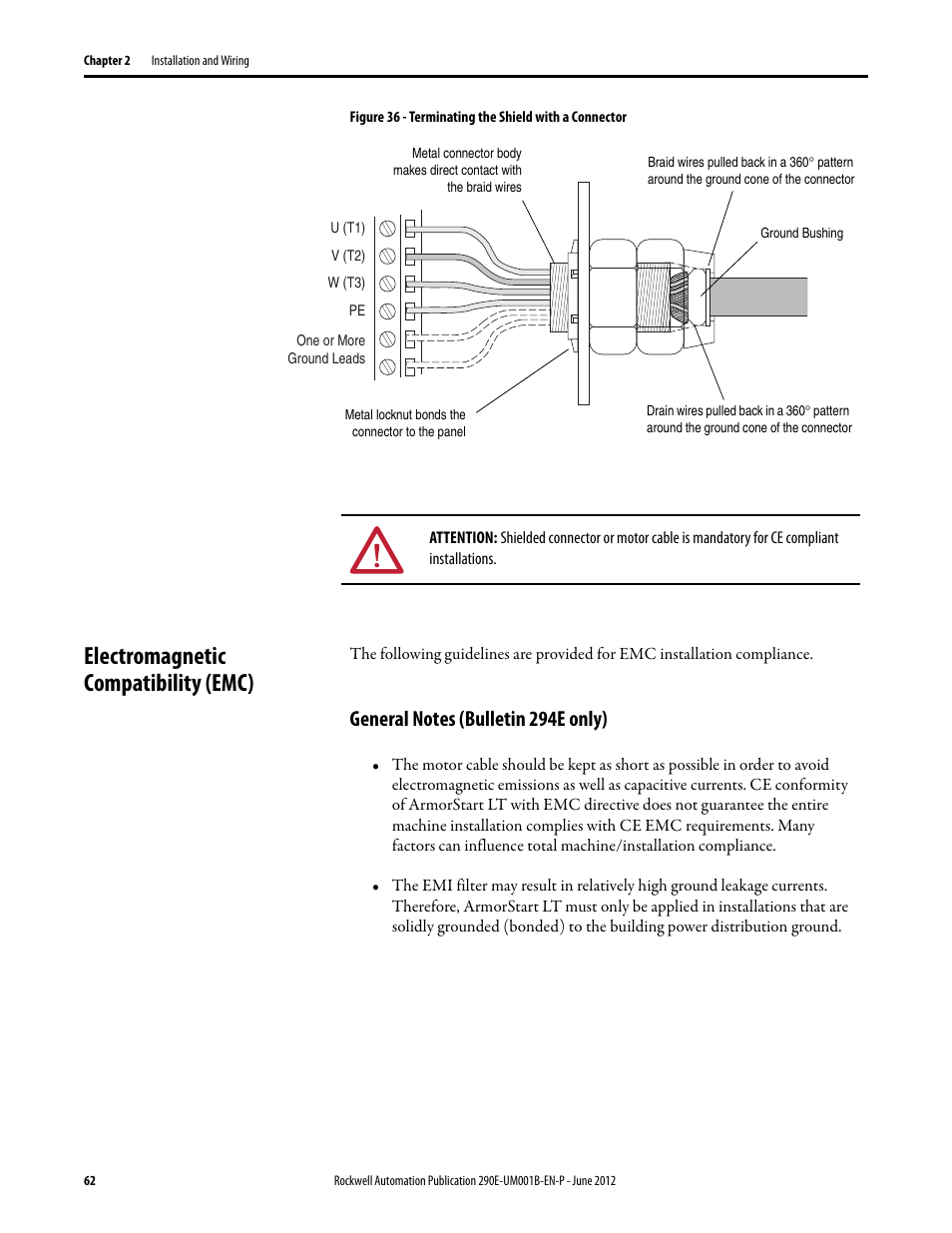 Electromagnetic compatibility (emc), General notes (bulletin 294e only) | Rockwell Automation 294E ArmorStart LT EtherNet/IP Version - User Manual User Manual | Page 62 / 252