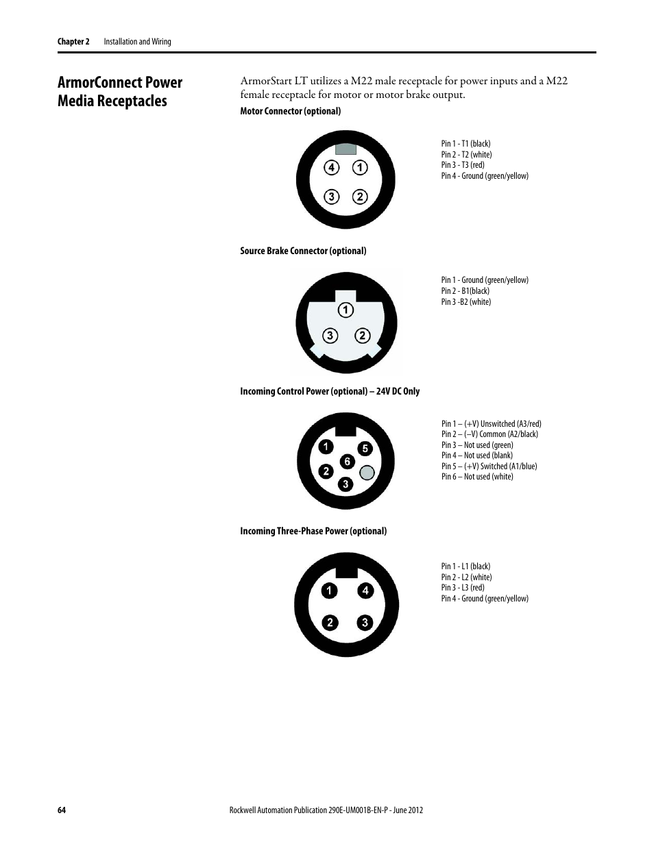 Armorconnect power media receptacles | Rockwell Automation 294E ArmorStart LT EtherNet/IP Version - User Manual User Manual | Page 64 / 252