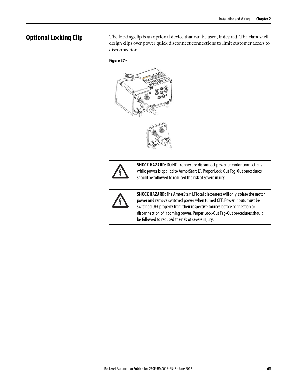 Optional locking clip | Rockwell Automation 294E ArmorStart LT EtherNet/IP Version - User Manual User Manual | Page 65 / 252