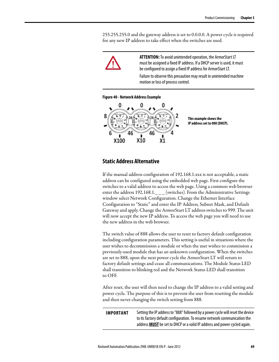 Static address alternative | Rockwell Automation 294E ArmorStart LT EtherNet/IP Version - User Manual User Manual | Page 69 / 252