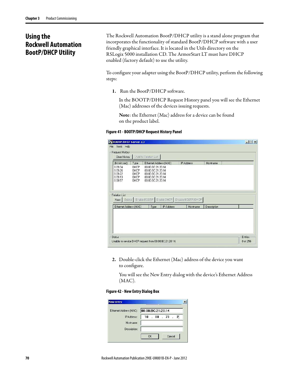Using the rockwell automation bootp/dhcp utility | Rockwell Automation 294E ArmorStart LT EtherNet/IP Version - User Manual User Manual | Page 70 / 252