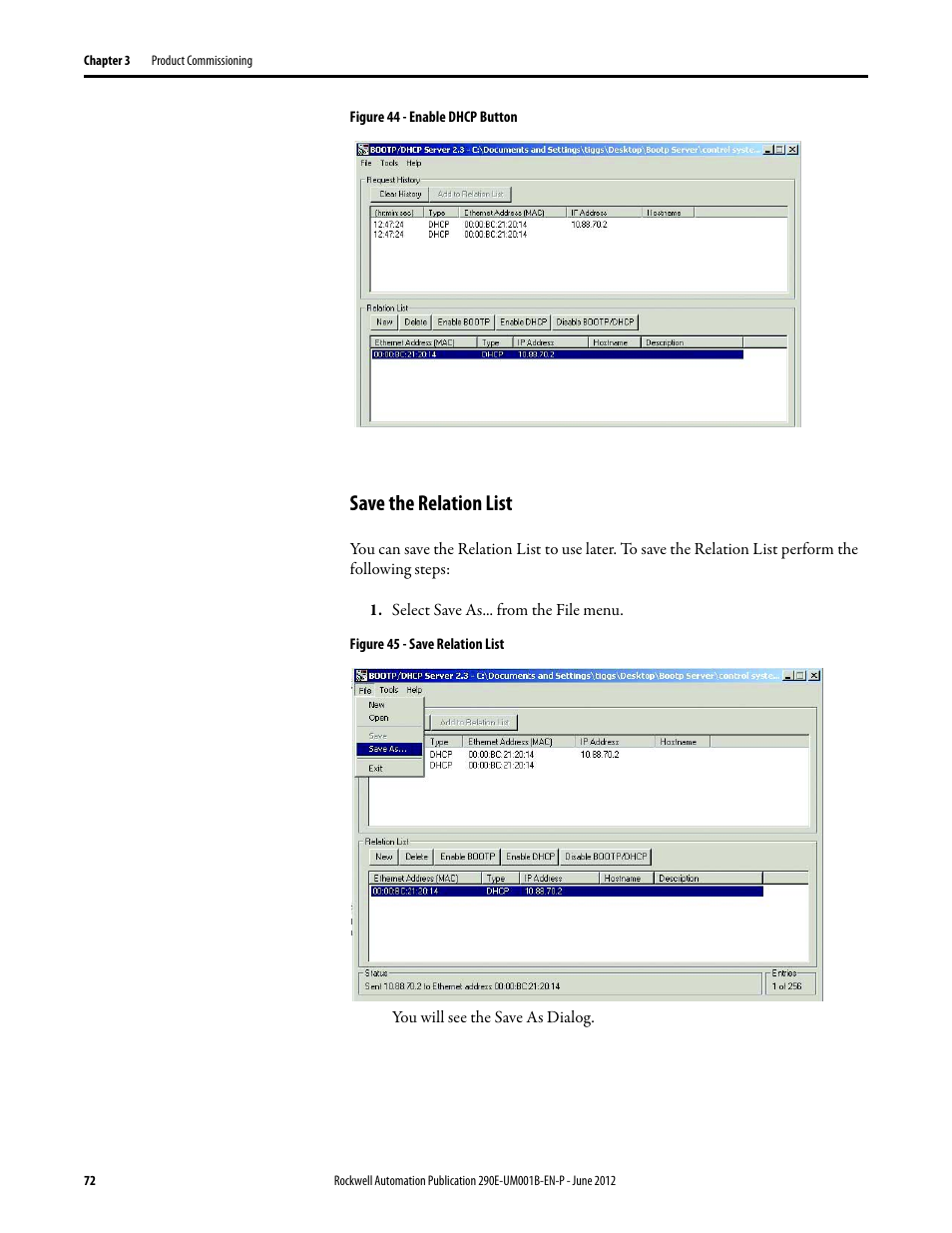 Save the relation list | Rockwell Automation 294E ArmorStart LT EtherNet/IP Version - User Manual User Manual | Page 72 / 252