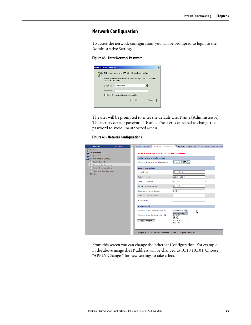 Network configuration | Rockwell Automation 294E ArmorStart LT EtherNet/IP Version - User Manual User Manual | Page 75 / 252