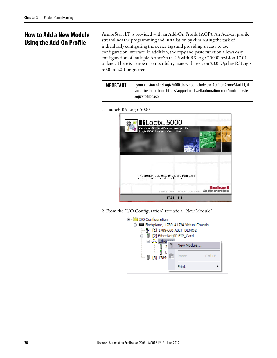 How to add a new module using the add-on profile | Rockwell Automation 294E ArmorStart LT EtherNet/IP Version - User Manual User Manual | Page 78 / 252