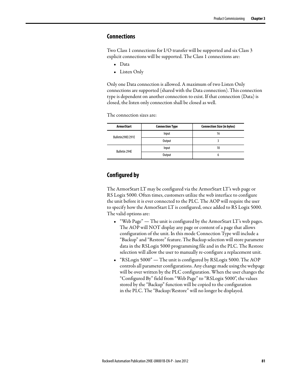 Connections, Configured by | Rockwell Automation 294E ArmorStart LT EtherNet/IP Version - User Manual User Manual | Page 81 / 252