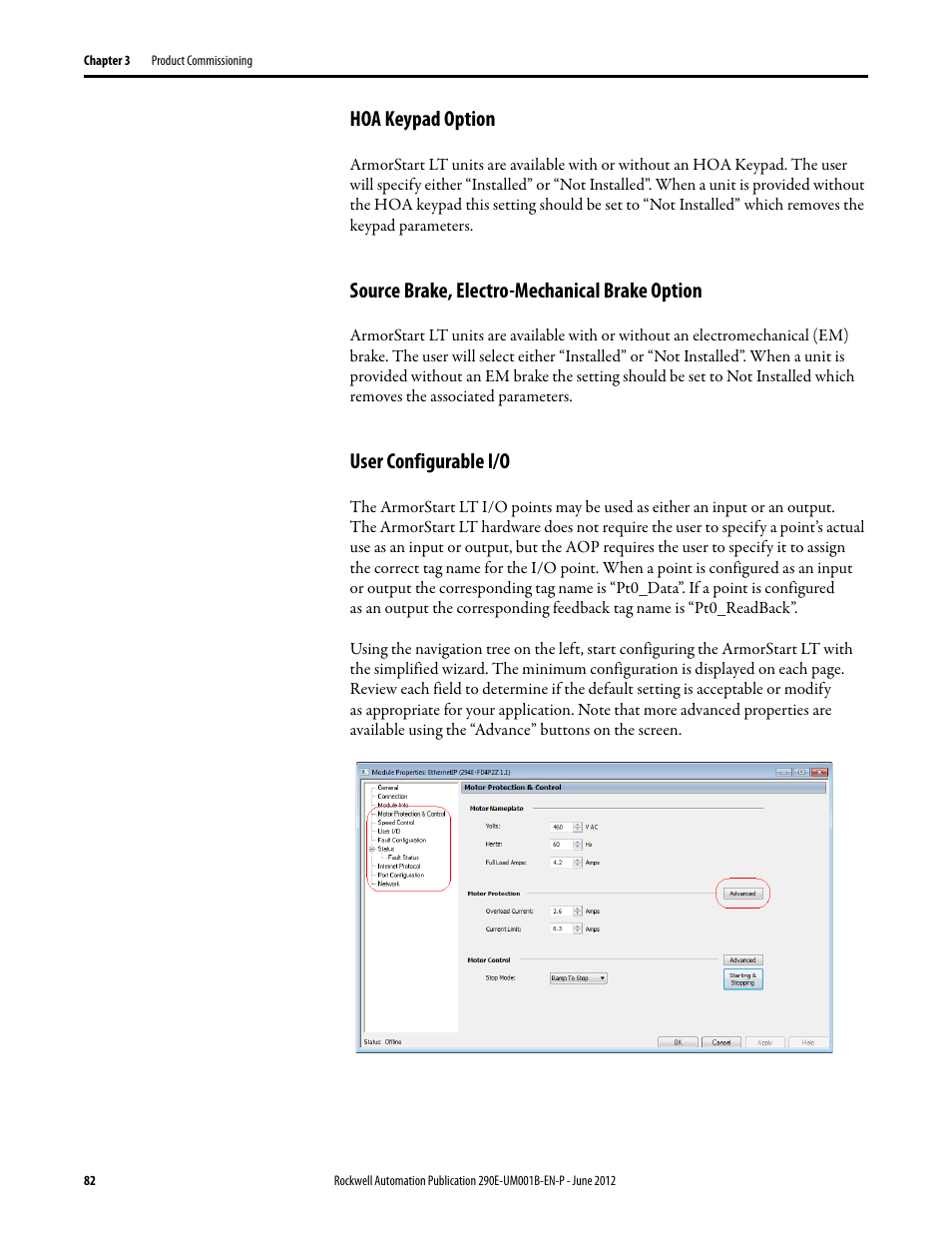 Hoa keypad option, Source brake, electro-mechanical brake option, User configurable i/o | Rockwell Automation 294E ArmorStart LT EtherNet/IP Version - User Manual User Manual | Page 82 / 252