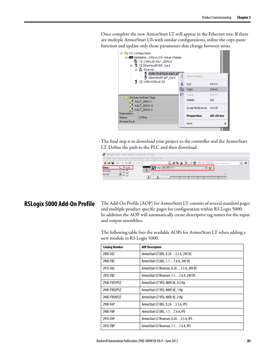 Rslogix 5000 add-on profile | Rockwell Automation 294E ArmorStart LT EtherNet/IP Version - User Manual User Manual | Page 83 / 252
